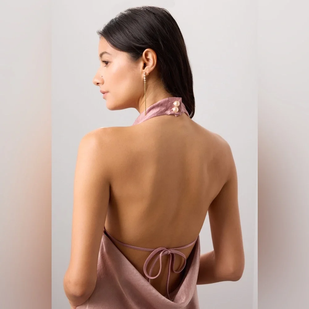 NWOT Vince Halterneck Maxi Dress with Pearl Closure and Open Back - Picture 3 of 15